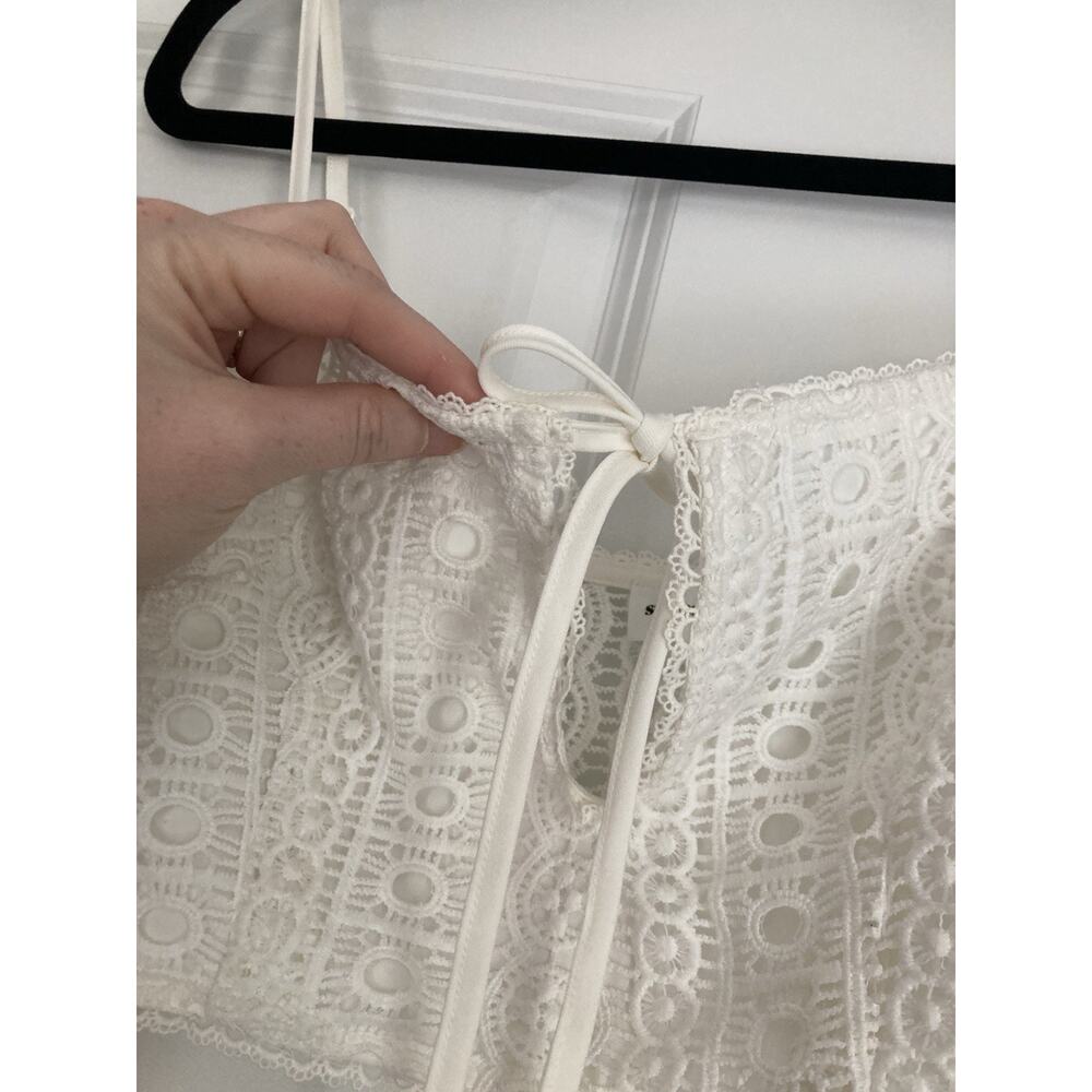 Super Down White Lace Festival Boho Beach Crop Top Tie Front Bralette Size M - Picture 3 of 7